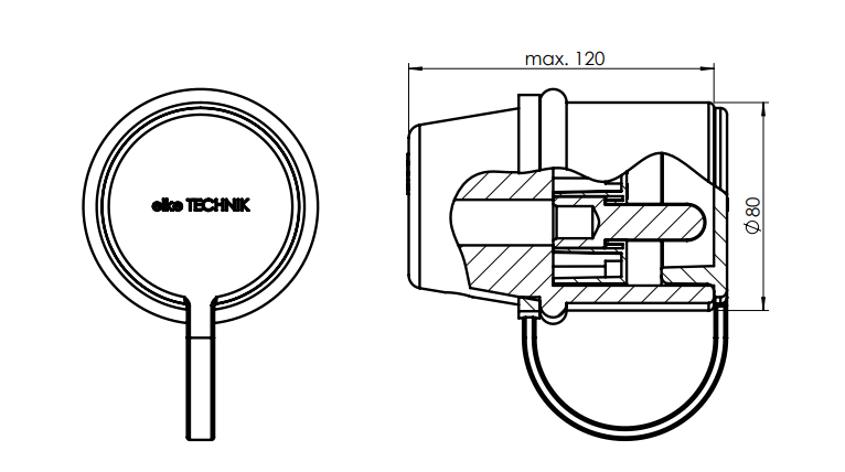 Grafik 2-polige Stecker 70 mm2 mit Staubschutzkappe